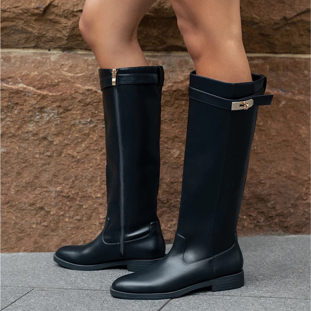 Billini Black Over-the-Knee Riding Boots with Gold Accent